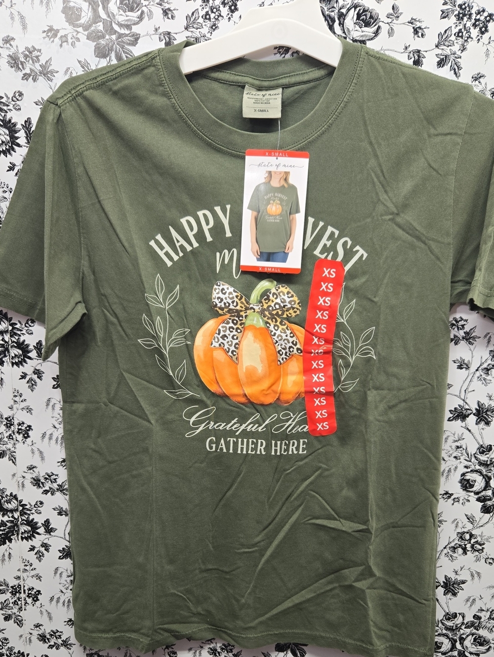Olive Green "Happy Harvest" Pumpkin Graphic Tee